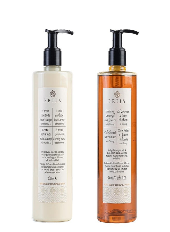 Prija Set with Hands and Body Moisturizer with Vitamin E and Vitalising 2 in 1 Shower Gel and Shampoo with Ginseng Extract 2 x 12.85 Fl. Oz - Image 1